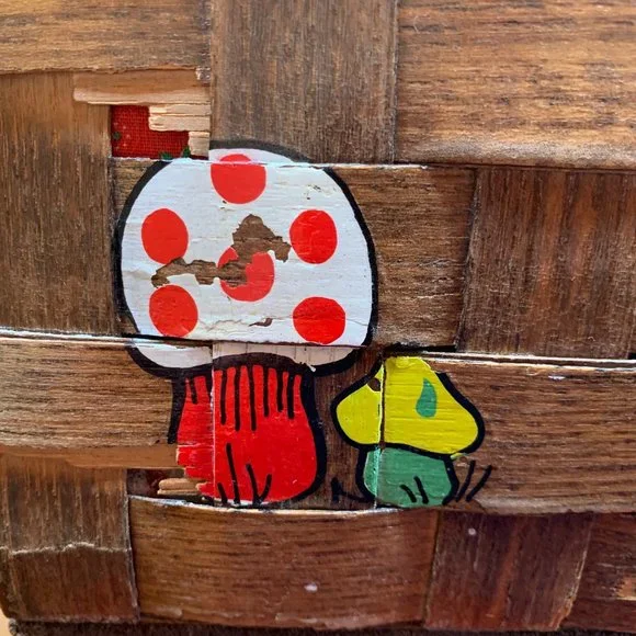 Vintage - Caro Nan - Basket Purse Painted Mushrooms Ladybug - Picture 10 of 15